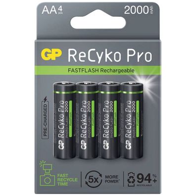 4x GP ReCyko Pro AA-Akku NiMH 2000mAh Mignon LR06 LR6 1,2V AA Akku Accu Batterie