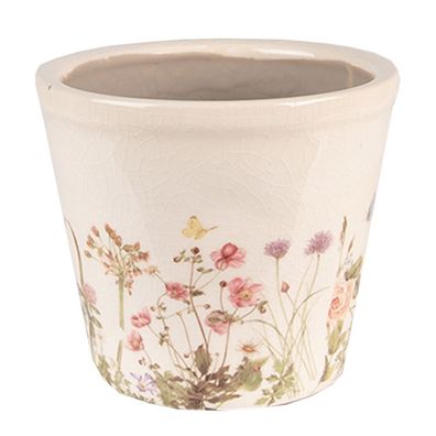 Clayre & Eef Blumentopf Ø 12x10 cm Rosa Beige Keramik Blumen (Gr. Ø 12x10 cm)