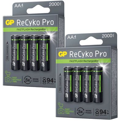 8x GP ReCyko Pro AA-Akku NiMH 2000mAh Mignon LR06 LR6 1,2V AA Akku Accu Batterie