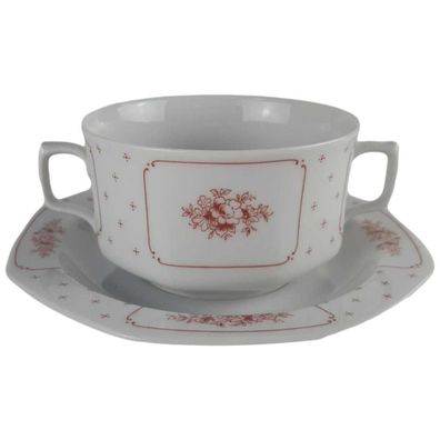 Suppentasse mit Untertasse Seltmann Weiden Unbestimmten Formen Blumenmuster rot