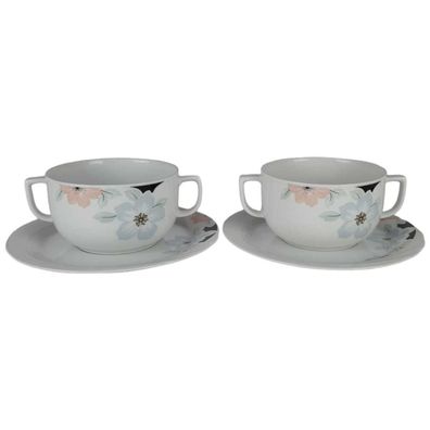 2er Set Suppentasse mit Untertasse 4tlg. Winterling Kirchenlamitz Blumendekor gebrauc