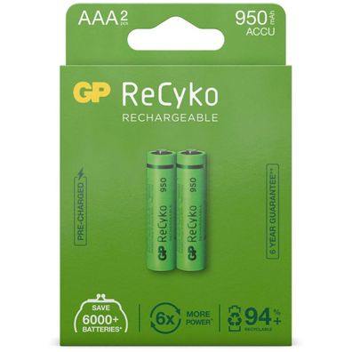 2x GP ReCyko AAA-Akku NiMH 950mAh Micro LR03 LR3 1,2V AAA Akku Accu Batterie