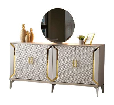 Esszimmer Sideboard mit Spiegel Anrichte Rechteckig Form Beige Einfarbig Sofort