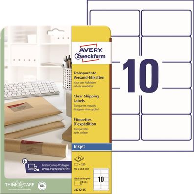 AVERY Zweckform Transparente Adress-Etiketten, 96 x 50,8 mm