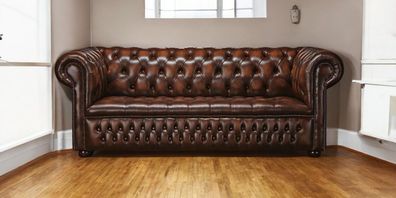 Chesterfield Polster Sofa Couch Designer Garnitur 3 Sitz 100% Leder Sofort