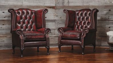 Echter Chesterfield Ohrensessel Sessel Couch Sofa Polster 100% Leder Sofort