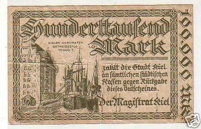 Banknote Inflation 100000 Mark Stadt Kiel 1923
