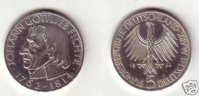 BRD Gedenk Münze 5 Mark Johann Gottlieb Fichte 1964 vz+