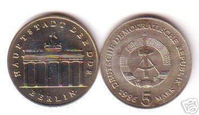 DDR Gedenk Münze 5 Mark Brandenburger Tor 1986