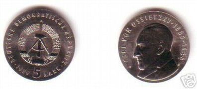 DDR Gedenk Münze 5 Mark Carl von Ossietzky 1989