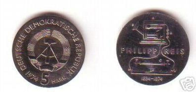 DDR Gedenk Münze 5 Mark Philipp Reis 1974