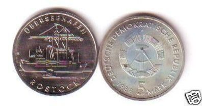 DDR Gedenk Münze 5 Mark Überseehafen Rostock 1988