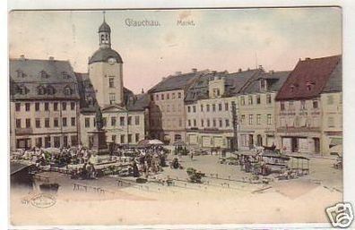 29878 Ak Glauchau Markt mit Geschäften 1907
