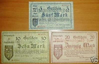 3 Banknoten Kriegsnotgeld Stadt Elberfeld 1918
