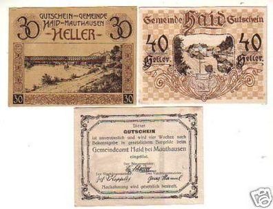 3 Banknoten Notgeld d. Gemeinde Haid bei Mauthausen 1920