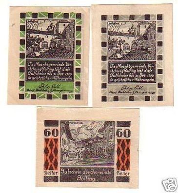 3 Banknoten Notgeld der Gemeinde Golling 1920