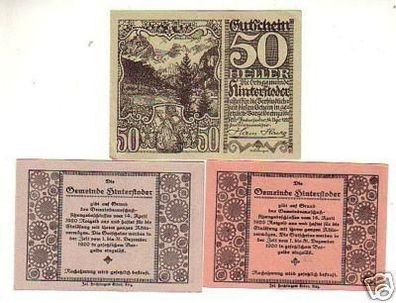 3 Banknoten Notgeld der Gemeinde Hinterstoder 1920