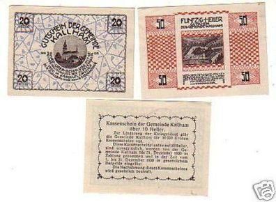 3 Banknoten Notgeld der Gemeinde Kallham 1920