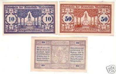 3 Banknoten Notgeld der Gemeinde Mehrnbach 1920