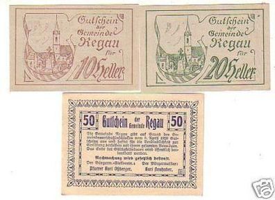 3 Banknoten Notgeld der Gemeinde Regau 1920