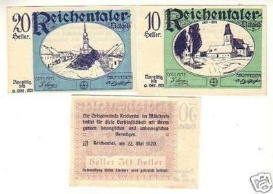 3 Banknoten Notgeld der Gemeinde Reichental 1920