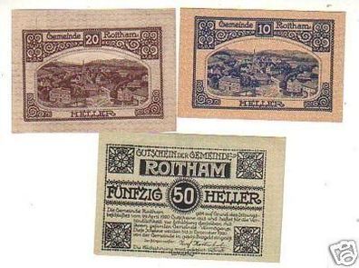 3 Banknoten Notgeld der Gemeinde Roitham 1920