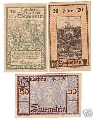3 Banknoten Notgeld der Gemeinde Säusenstein 1920