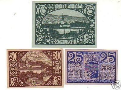 3 Banknoten Notgeld der Gemeinde Schlägl 1920
