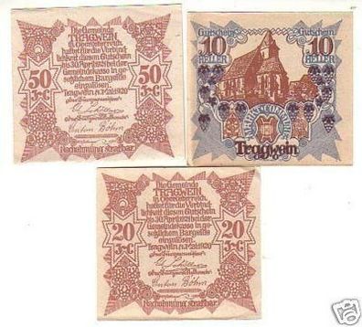 3 Banknoten Notgeld der Gemeinde Tragwein O.Ö. 1920