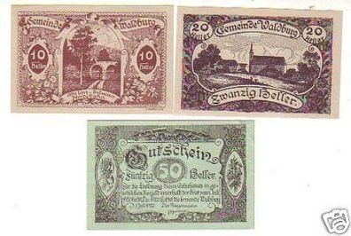 3 Banknoten Notgeld der Gemeinde Waldburg 1920