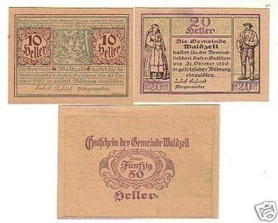 3 Banknoten Notgeld der Gemeinde Waldzell 1920