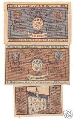 3 Banknoten Notgeld der Marktgemeinde Aigen 1920