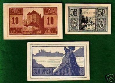 3 Banknoten Notgeld der Stadt Passau um 1922