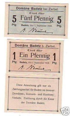 3 Banknoten Notgeld Domäne Badetz bei Zerbst 1918