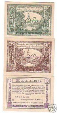 3 Banknoten Notgeld Gemeinde Asten Enns Österreich 1920