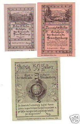 3 Banknoten Notgeld Gemeinde Frankenburg 1920
