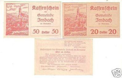 3 Banknoten Notgeld Gemeinde Imbach im Kremstal 1920
