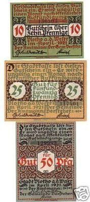 3 Banknoten Notgeld Gemeinde Vlotho an der Weser 1921