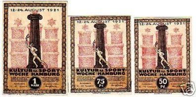 3 Banknoten Notgeld Hamburger Kultur- & Sportwoche 1921
