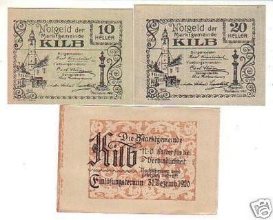3 Banknoten Notgeld Marktgemeinde Kilb N.Ö. 1920