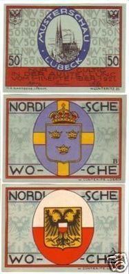3 Banknoten Notgeld Nordische Woche Lübeck 1921