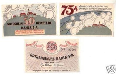 3 Banknoten Notgeld Stadt Kahla Thüringen 1921