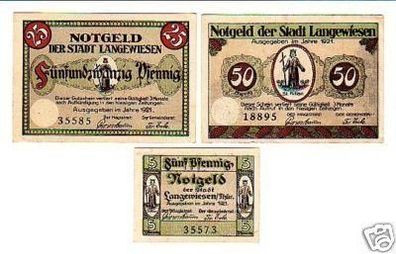 3 Banknoten Notgeld Stadt Langewiesen 1921