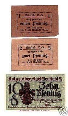 3 Banknoten Notgeld Stadt Neustadt O. Schlesien um 1920