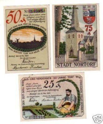 3 Banknoten Notgeld Stadt Nortdorf 1920