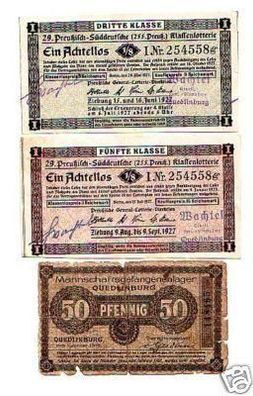 3 Banknoten Notgeld Stadt Quedlinburg um 1920