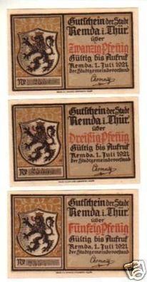 3 Banknoten Notgeld Stadt Remda Thüringen 1921