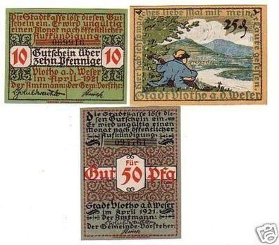 3 Banknoten Notgeld Stadt Vlotho a.d. Weser 1921