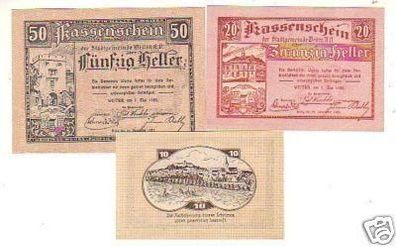 3 Banknoten Notgeld Stadtgemeinde Weitra N.Ö. 1920