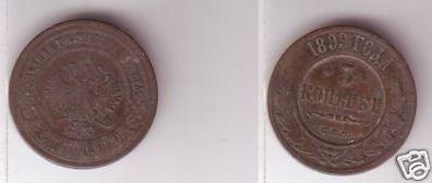 3 Kopeken Kupfer Münze Russland 1899
